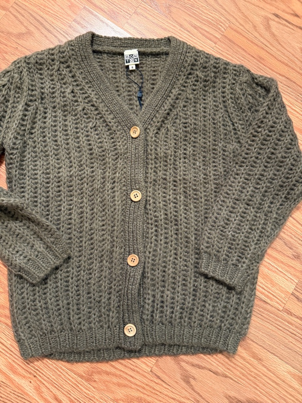 Bonton kids Olive green mohair-Blend Textured Button Cardigan size 8